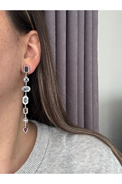 bijuxbymrv Melis Modeli Renkli Taşlı Sallantılı Küpe