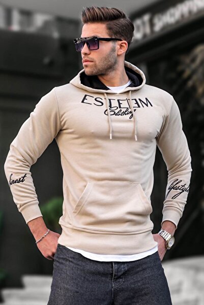 Madmext Hanorac cu glugă bej imprimat 4402