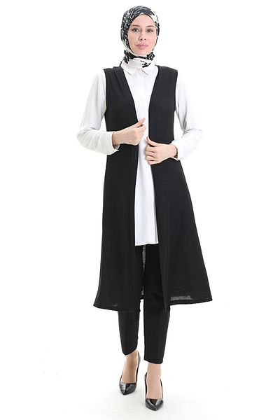 sefamerve Viscose Combed Long Casual Vest 8744-01 Black
