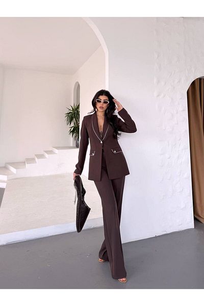 NILOO Women's Brown White Striped Suit