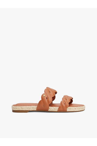 Tommy Hilfiger Women's Straw Sole Double Knitted Band Comfortable Brown Slippers Fw0Fw08503-Gpa