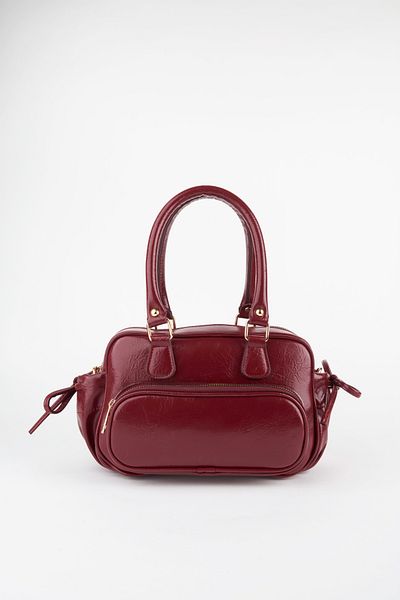 Vivaq Women's Burgundy Wrinkled Shiny Faux Leather Zipper Closure Strap Handbag and Shoulder Bag