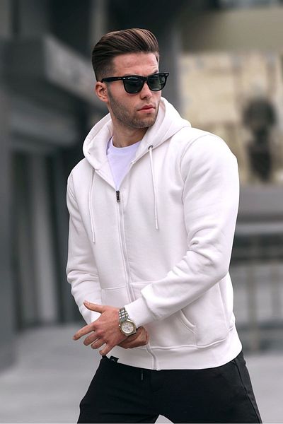 Madmext Ecru Hooded Regular Fit Men's Sweatshirt 6033