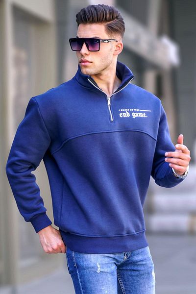 Madmext Φούτερ με φερμουάρ Navy Blue εμπριμέ 6001