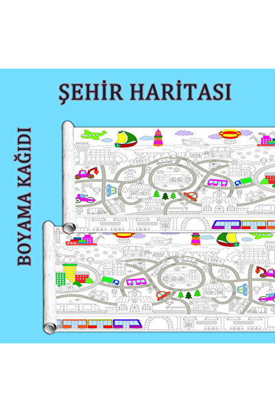 woodhomeworks Şehir Haritası Temalı Dev Boyama Kağıdı 2,5 Metre Rulo Boyama K...