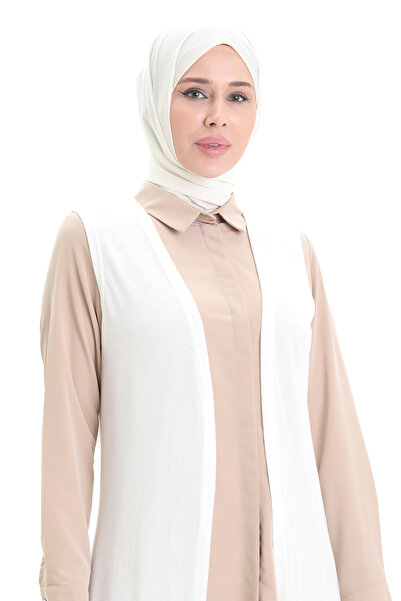 sefamerve Viscose Combed Long Casual Vest 8744-02 Ecru