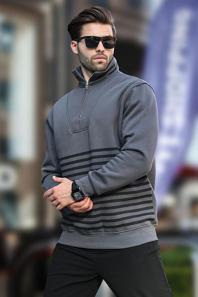 Madmext Φούτερ με φερμουάρ 7056 Model Smoked Stripe