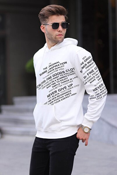 Madmext Hanorac cu glugă cu imprimeu ecru 6009