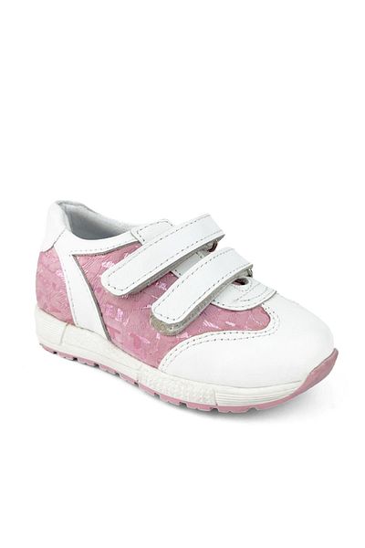 Cici Bebe Ayakkabı Genuine Leather White Pink Patterned Girls' Shoes