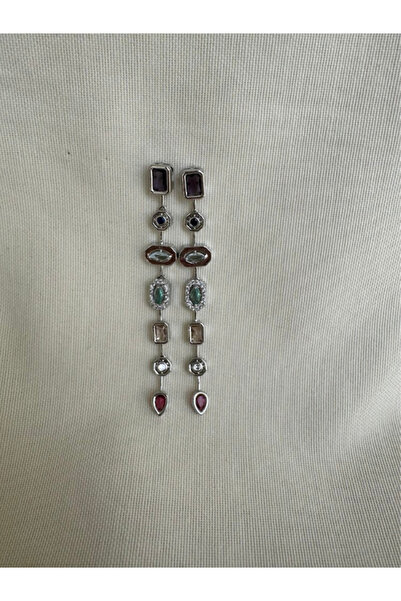 bijuxbymrv Melis Modeli Renkli Taşlı Sallantılı Küpe