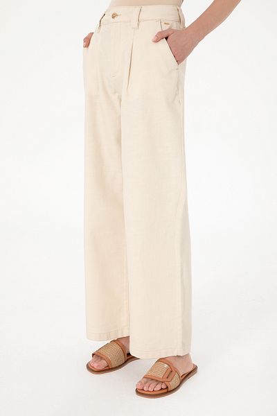 U.S. Polo Assn. Women's Ecru Loose Fit Canvas Trousers 50309133 -Vr019