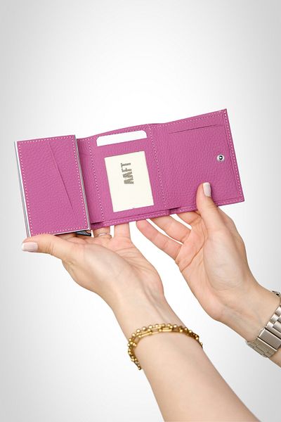MFT Leather Design Genuine Matte Leather Pink Mechanismed Wallet - Retro (2660)