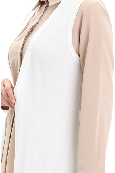 sefamerve Viscose Combed Long Casual Vest 8744-02 Ecru