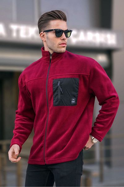 Madmext Claret Red Stand gallér cipzáras szélálló kültéri férfi polár pulóver 6046