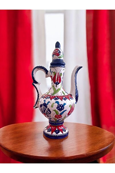 STORESZA El Yapımı Kütahya Çinisi Lale Motifli Narin İbrik Vazo - 25Cm