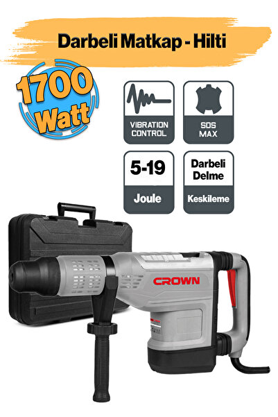 Crown Profesyonel 19 Joule Güç Kırıcı Delici Hilti 12 Kg Darbeli Matkap 1700 W Metal Beton Kömürlü Delme
