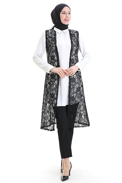 sefamerve Lacy Long Vest 8742-01 Black