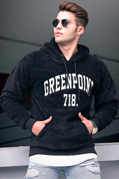 Madmext Plush Black Sweatshirt 4762