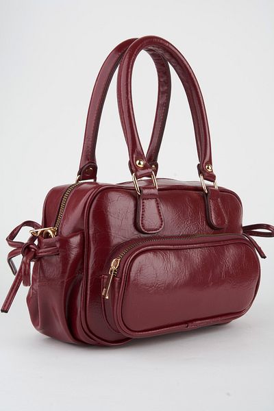 Vivaq Women's Burgundy Wrinkled Shiny Faux Leather Zipper Closure Strap Handbag and Shoulder Bag
