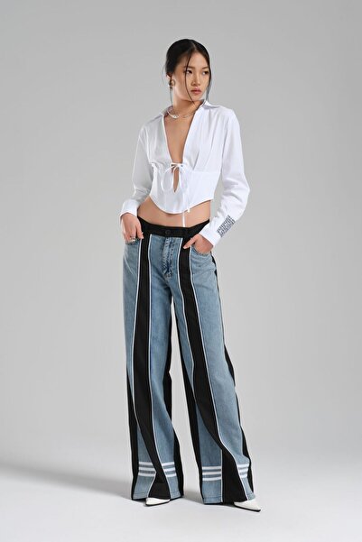 tw3 Blugi de damă, în două culori, cu picioare largi, cu garnitură la spate e...