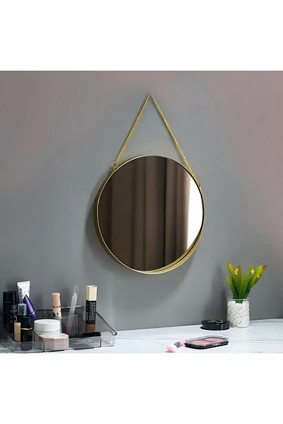 Generic مرآة حائط دائرية ذهبية/شفافة مقاس 25×38 سم