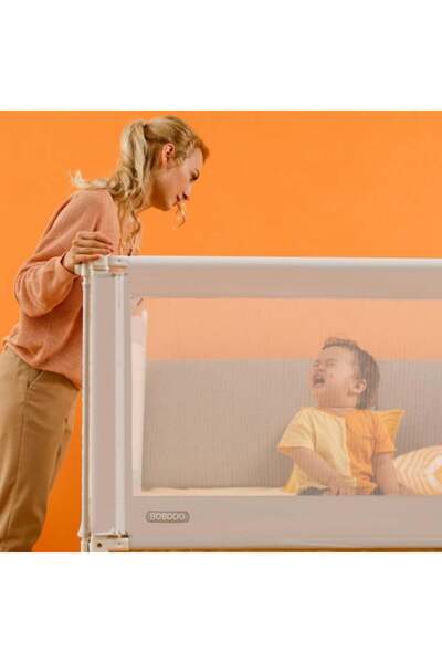 Chock chick Bariera laterala pat bebelusi, inaltime ajustabila 70-90 cm, 145 cm, Roz, protectie pat copii