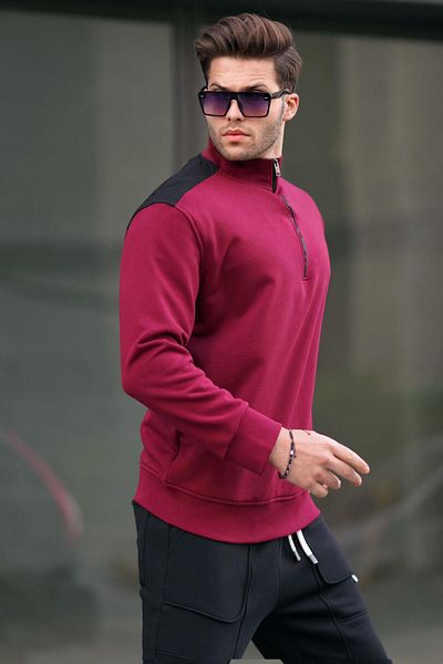 Madmext Claret Red Zipper Collar Basic ανδρικό φούτερ 6157