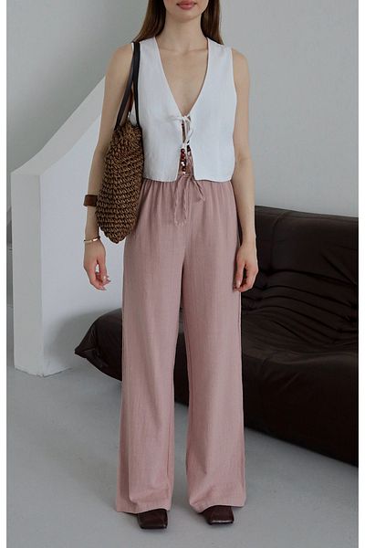 Laluvia Dusty Rose 100% Cotton Linen Trousers - 251005