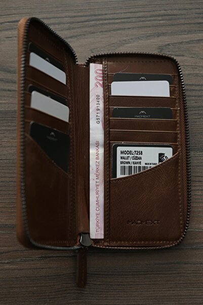 Madmext Brown Zippered Genuine Leather Men's Wallet with Card and Coin Compartment 7258