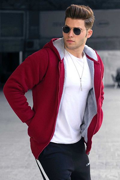 Madmext Ζακέτα Claret Red με Γούνα Εσωτερικά 22377