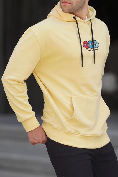 Madmext Yellow Hooded Embroidered Men's Sweatshirt 6145