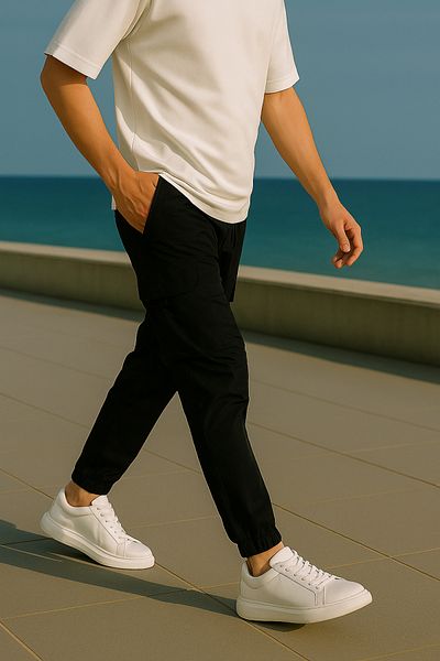 Pobudo Black Color Parachute Fabric Men's Trousers with Cargo Pockets