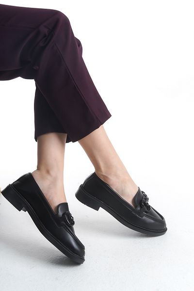 pelivia natural living Women's Black Loafer Large Round Buckle Casual Moccasin Patent Leather Daily Stylish and Comfortable Shoes