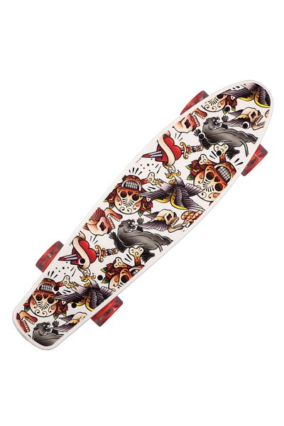 ACTION ONE Penny Board Happy Skull 56x15 cm, with PU light wheels, ABEC-7, aluminum frame, 90 KG