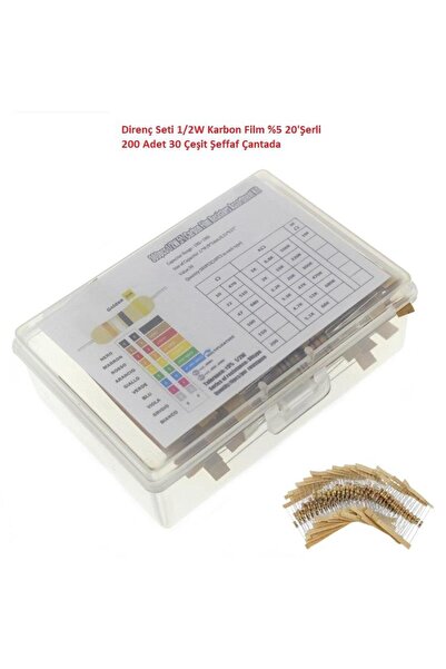 Hatfon Elektronik Direnç Seti 1/2W Karbon Film %5 20'Şerli 200 Adet 30 Çeşit ...