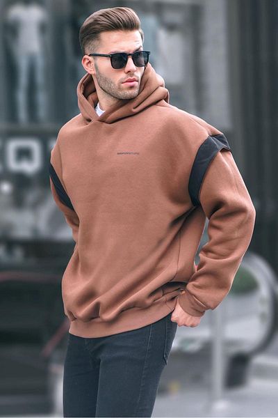Madmext Brown Oversize Hooded Sweatshirt 6147