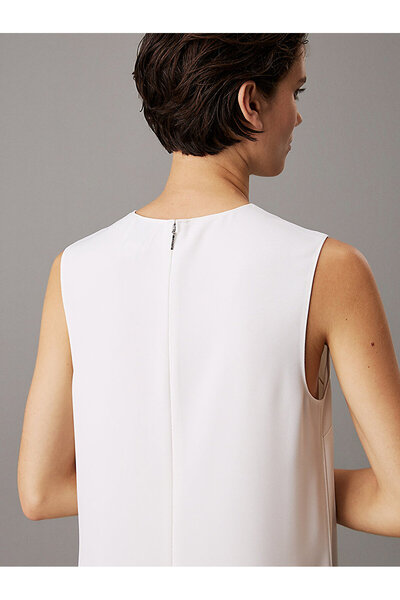 Calvin Klein Kadın Bisiklet Yaka Diz Üstü Kolsuz Düz Rahat Kesim Bej Elbise K20K208390-ADA