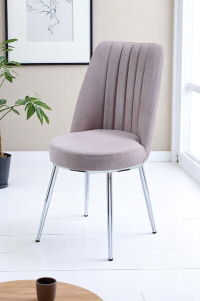 MYMASSA Gold Sandalye - Jerika Krem Kumaş - Metal Krom Ayak - Mutfak Sandalye...