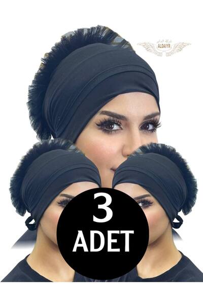ALADİYAR bonetă 3 bucăți cu volane Bonetă neagră