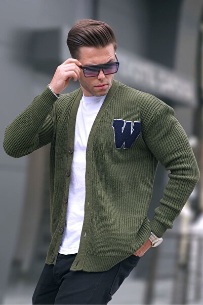 Madmext Χακί Basic Κεντητή Πλεκτή Ζακέτα T6313