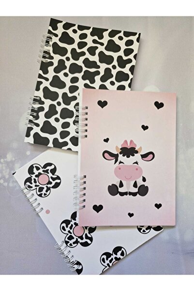 ETİKETİM A5 Boyut Spiralli İnek Desenli 4'lü Set Not Defteri - Noktalı