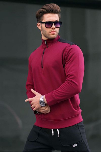Madmext Claret Red Zipper Collar Basic ανδρικό φούτερ 6157
