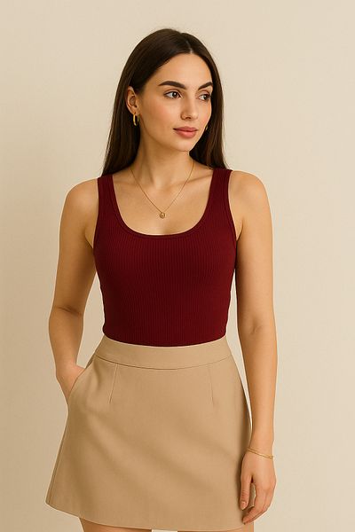 modavingo Women's Burgundy Front Back Square Collar Camisole Body