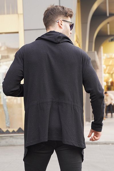 Madmext Black Hooded Patterned Men's Cardigan 1888