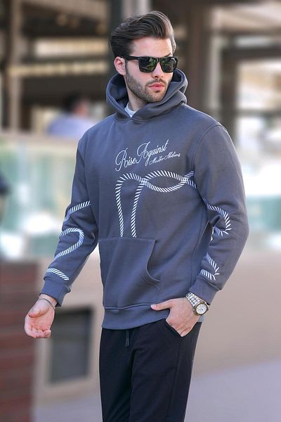 Madmext Ανδρικό φούτερ - Smoked Print, Hoodie και Pocket Detailed, Model 7067