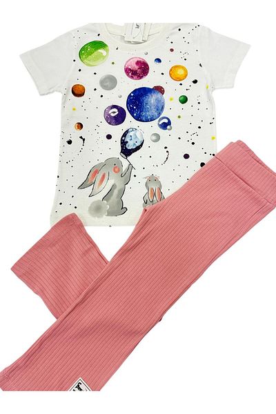 Esterella Girl's Short Sleeve Summer Suit / Crew Neck T-Shirt Flare Pants Set