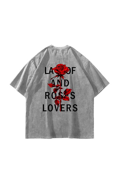 Sekizbiraltı Roses Lovers Printed Oversize Unisex Washed White Tshirt