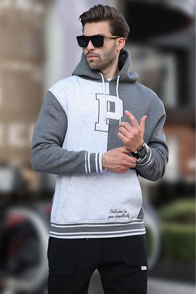 Madmext Ανδρικό φούτερ 7078 - Anthracite Colorblock, Hoodie and Printed