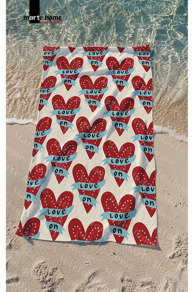 Marte Home Love Heart Printed Beach Towel
