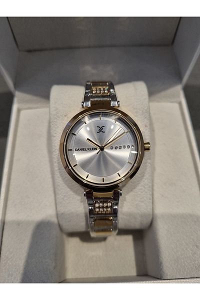 Daniel Klein New Model Dk - Yellow Bicolor Steel Bracelet Silver Dial Women's Wristwatch+Gift Bangle